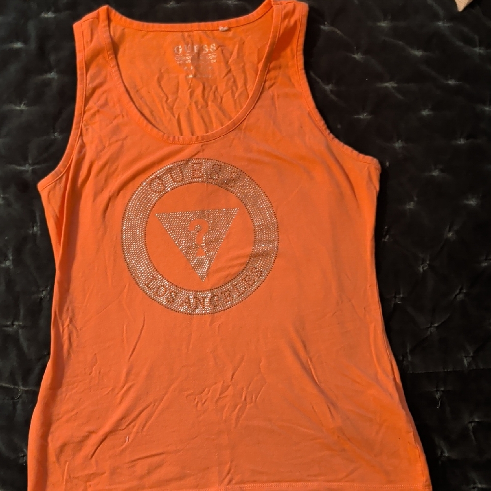 Guess Vibrant Orange Tank Top with Logo